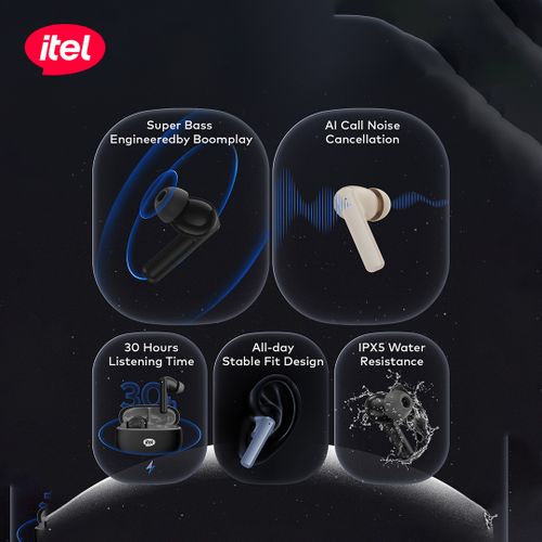 itel TWS BudsAir Pro Earphones Earbuds Bluetooth5.4ENC WHITE